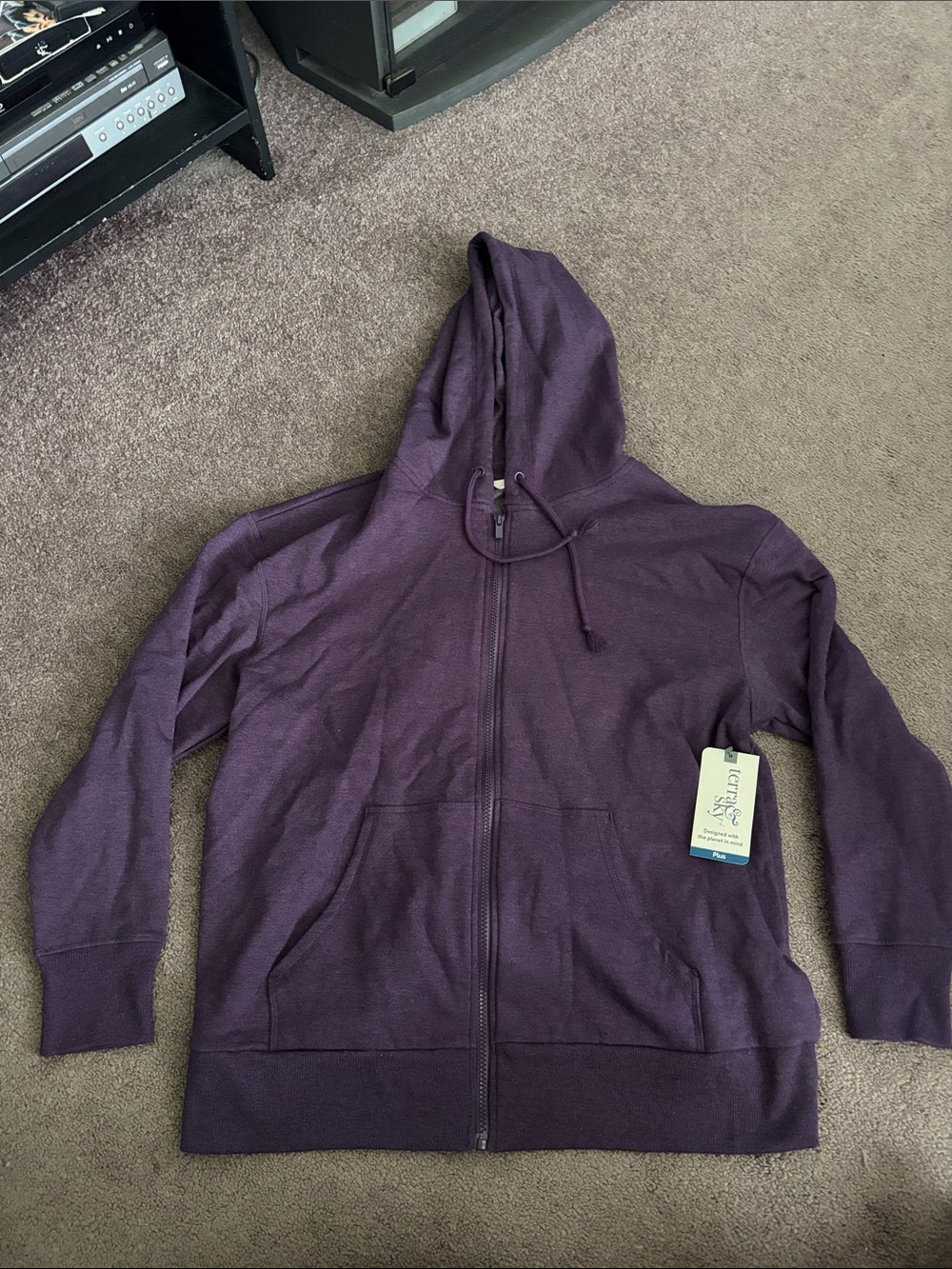 Terra & Sky Womens Deep Plum Zip-Up Hoodie Size 0X